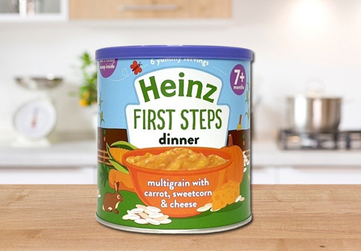Bột ăn dặm Heinz cà rốt, phô mai và bắp ngọt lon 200g (từ 7 tháng)