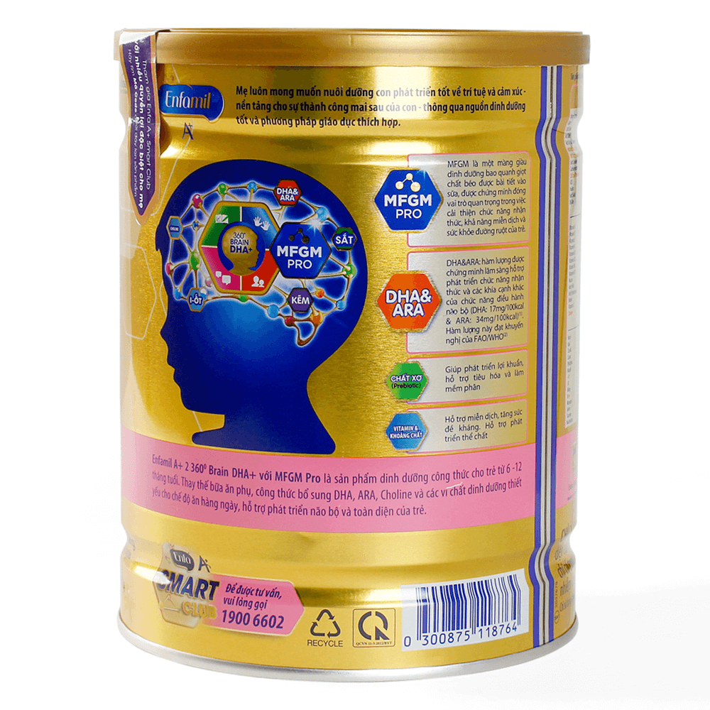 Sữa Enfamil A + 2 900g 360° Brain DHA+ với MFGM PRO cho trẻ từ 6 - 12 tháng tuổi2
